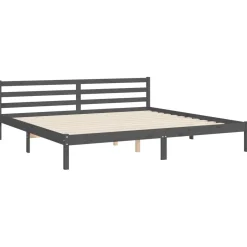 Rama łóżka z wezgłowiem szara 200x200 cm lite drewno