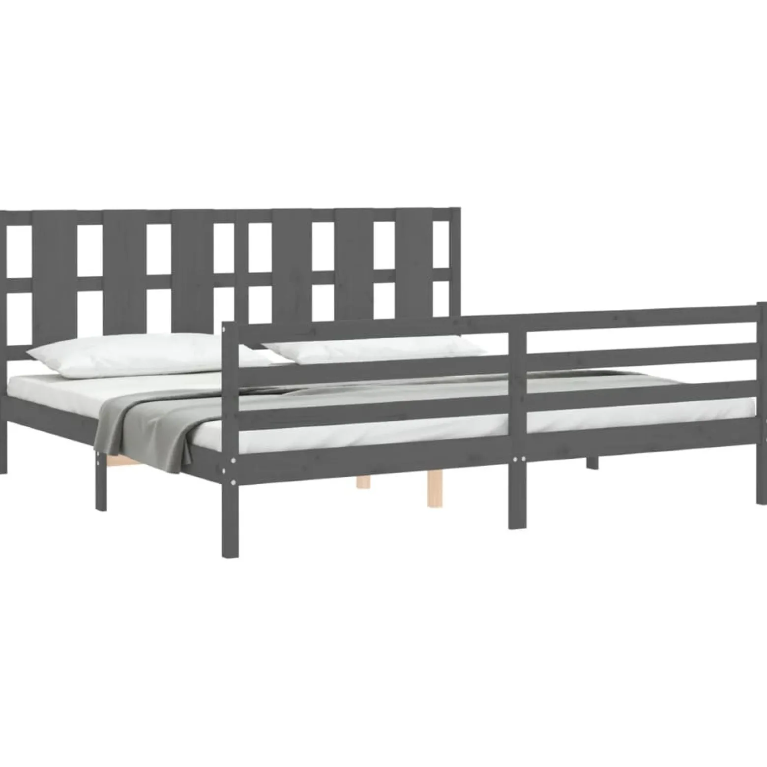 Rama łóżka z wezgłowiem szara 200x200 cm lite drewno