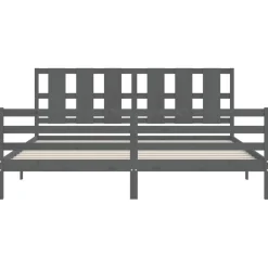 Rama łóżka z wezgłowiem szara 200x200 cm lite drewno