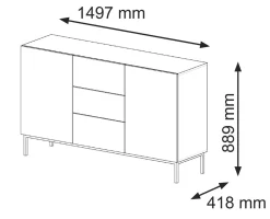 Ravenna B Komoda 150 2D3S frez MDF biały mat + RAMA CZARNA
