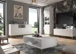Ravenna B Komoda 150 2D3S frez MDF biały mat + RAMA CZARNA