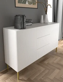Ravenna B Komoda 150 2D3S frez MDF biały mat + RAMA CZARNA
