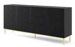 Ravenna B Komoda 200 3D3S frez MDF czarny mat + RAMA ZŁOTA
