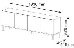 Ravenna B Szafka RTV 200 4D frez MDF czarny mat + RAMA ZŁOTA