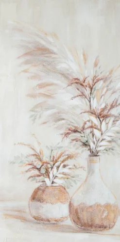 Ręcznie malowany obraz płótno 60x120 cm rośliny wazon