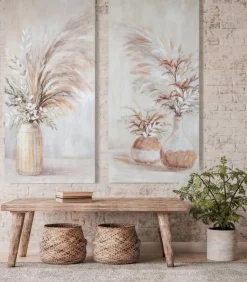 Ręcznie malowany obraz płótno 60x120 cm rośliny wazon