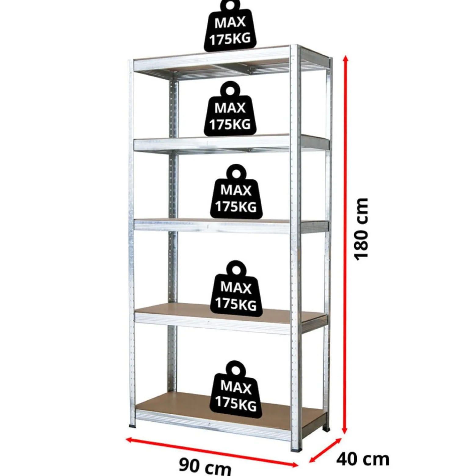 Regał magazynowy 180x90x40 cm metalowy ocynkowany garażowy 875kg