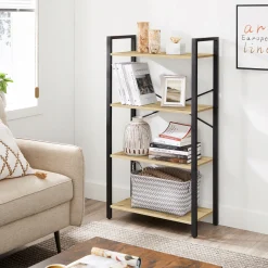 Regał na Książki Półka do Salonu Industrialny 4 Półki Loft Dąb Artisan
