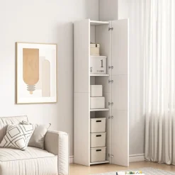 Regał Szafka Biała Nowoczesna Stojąca Słupek Wysoki Loft 3 Drzwi 170 Cm