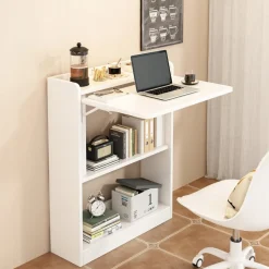 Regał biały z rozkładanym blatem szafka półka stół na laptopa