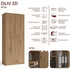 Regał Biurowy OLIV 2D 2 Drzwi Do Biura Do Gabinetu Salonu DĄB ARTISAN