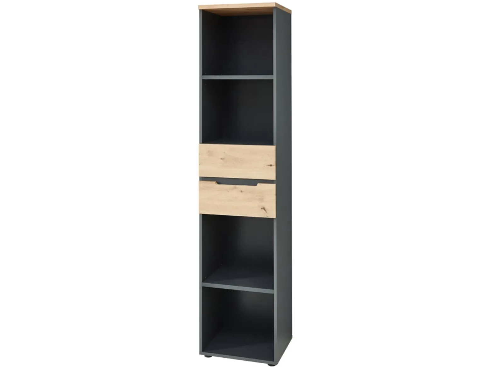 Regał Brego 45 cm z 2 szufladami i 2 półkami antracyt/dąb artisan