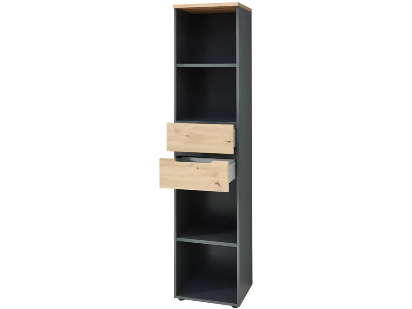 Regał Brego 45 cm z 2 szufladami i 2 półkami antracyt/dąb artisan