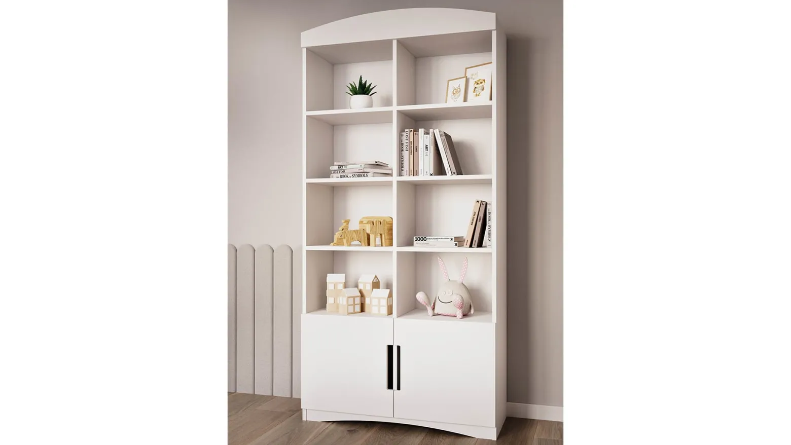 Regał Classic 90 cm z 2 drzwiami i 8 półkami biały