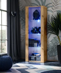 Regał do Salonu Przechowywania, Witryna Szklana Dąb Wotan z RGB