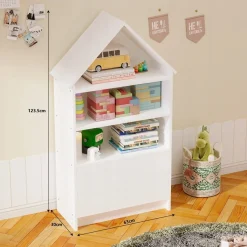 Regał dziecięcy domek na zabawki lalki książki duży biały szafka półka 63cm