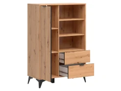 Regał Lamea 90 cm z drzwiami 2 szufladami i 2 półkami dąb artisan