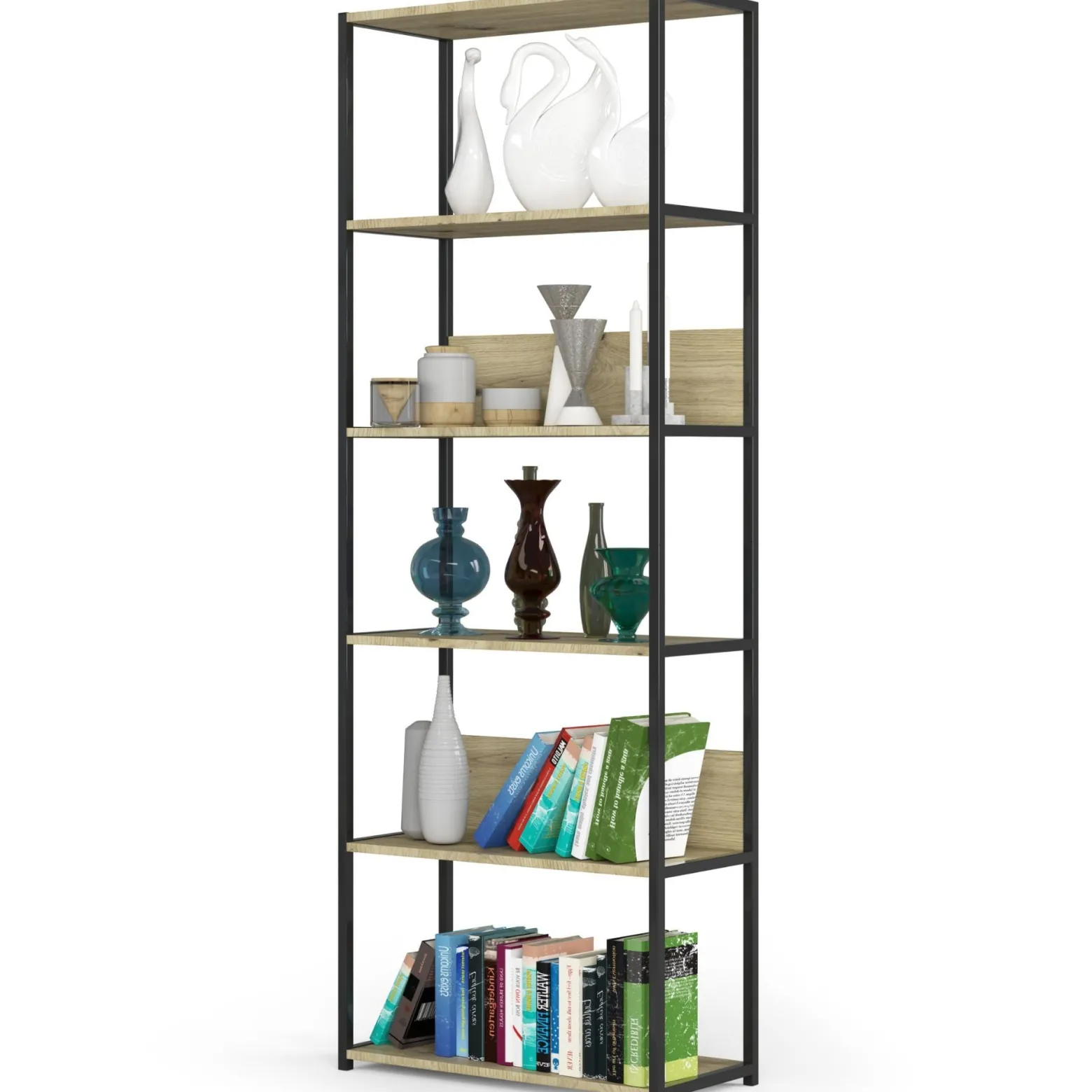 Regał loftowy metalowy 70 cm Czarny, Dąb Artisan 70x32x192cm
