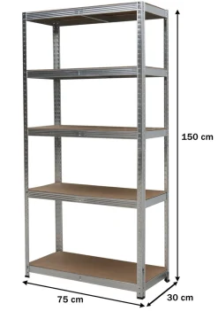 Regał magazynowy metalowy 2w1, 5 półek 150x75x30 cm