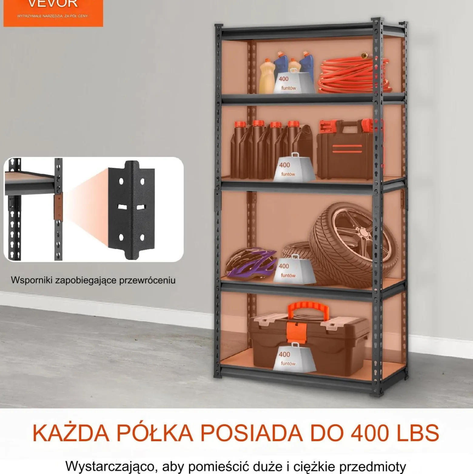 Regał magazynowy metalowy 75 x 30 x 152 cm max 181 kg na półkę