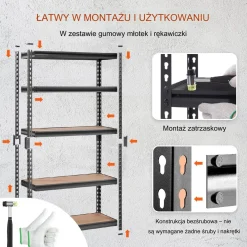 Regał magazynowy metalowy 75 x 30 x 152 cm max 181 kg na półkę