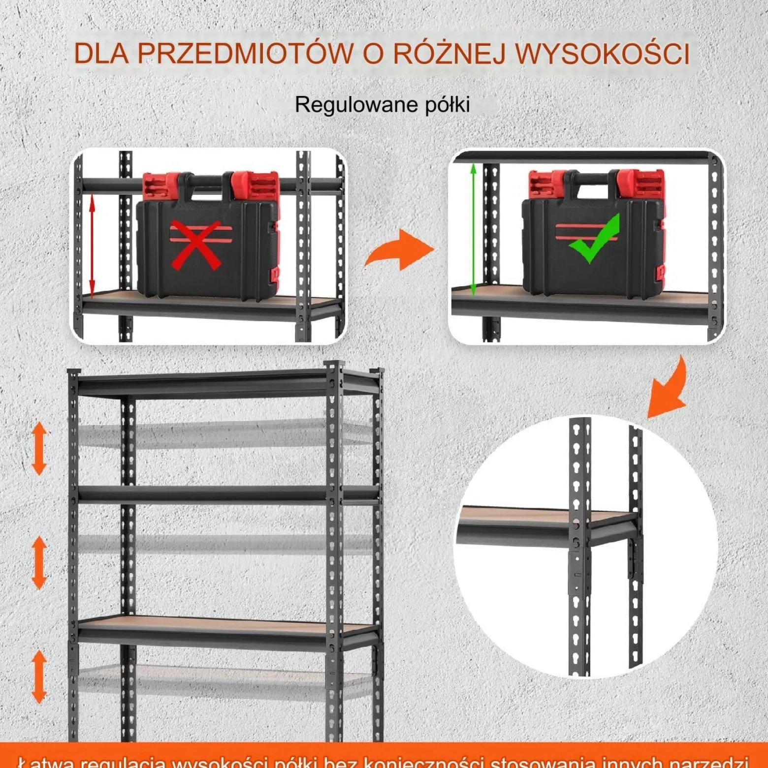 Regał magazynowy metalowy 75 x 30 x 152 cm max 181 kg na półkę