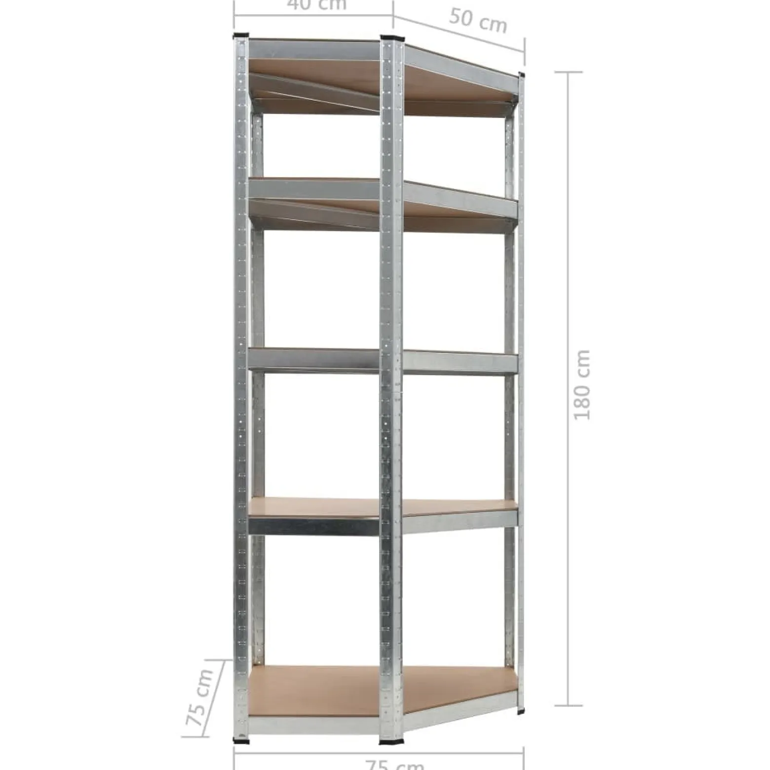 Regał magazynowy, srebrny, 75x75x180 cm, stal i MDF