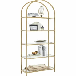 Regał metalowy złoty glamour 5 szklanych półek 183,5 cm 83x30,2 cm