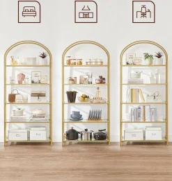 Regał metalowy złoty glamour 5 szklanych półek 183,5 cm 83x30,2 cm