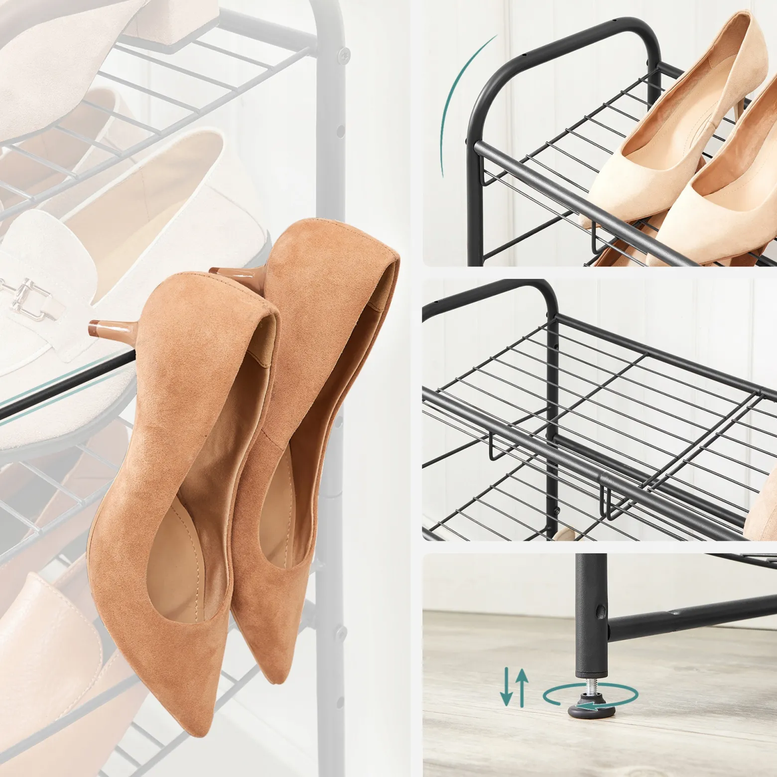 Regał na Buty Metalowy Stojak 3 Półki Nowoczesny Loft Czarny