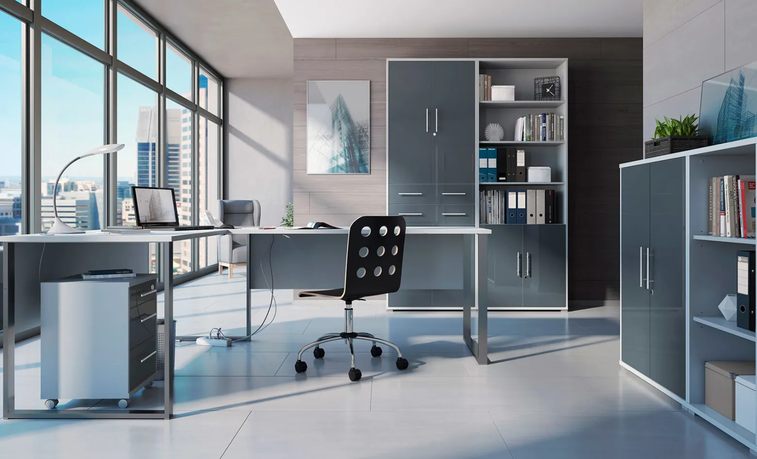 Regał Office Lux 53 cm z 2 półkami szary