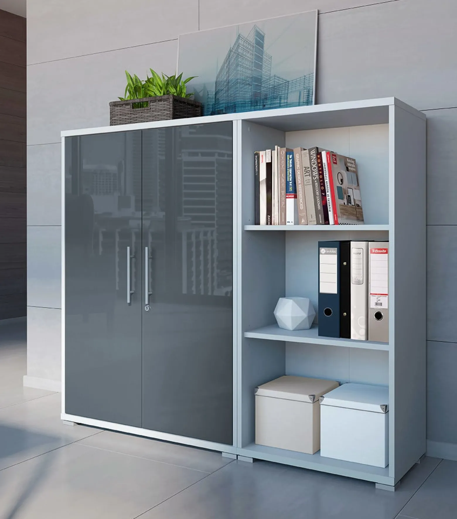 Regał Office Lux 53 cm z 2 półkami szary