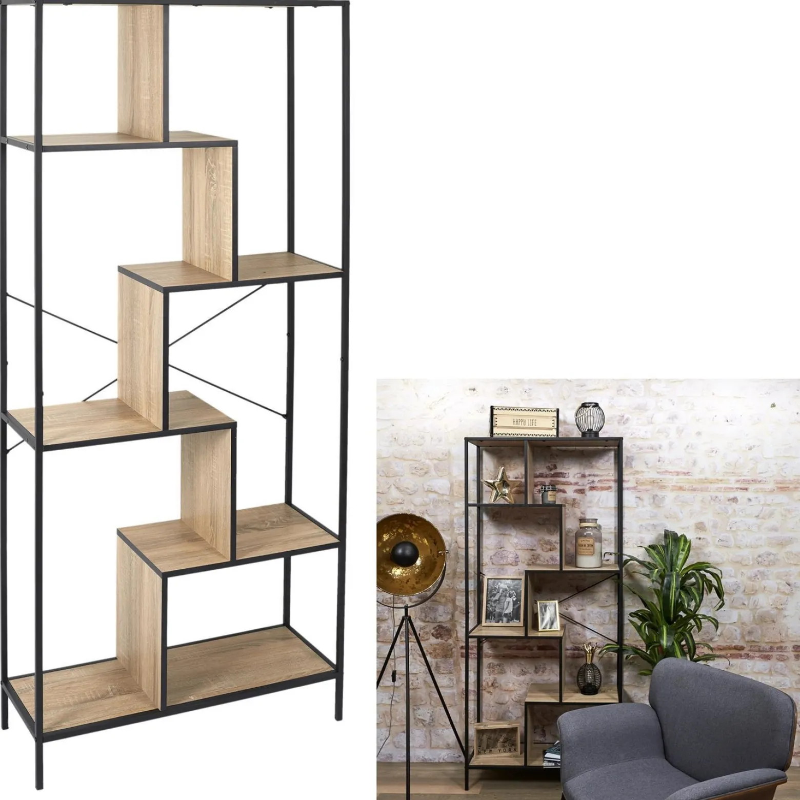 REGAŁ Rack L w stylu loft METALOWY i PŁYTA MDF w okleinie