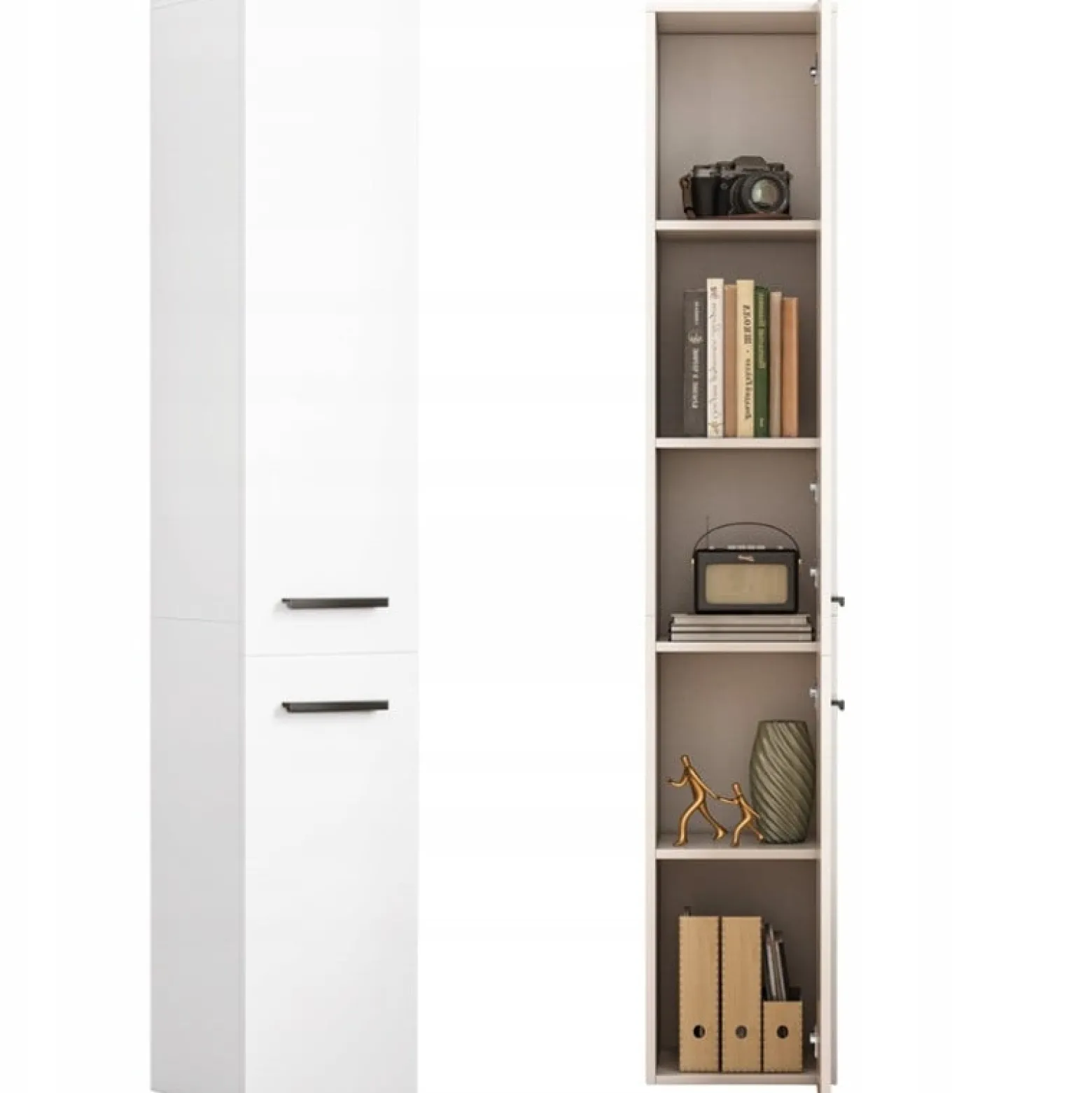 Regał szafka biała nowoczesna stojąca słupek wysoki loft 2-drzwiowy 174 cm
