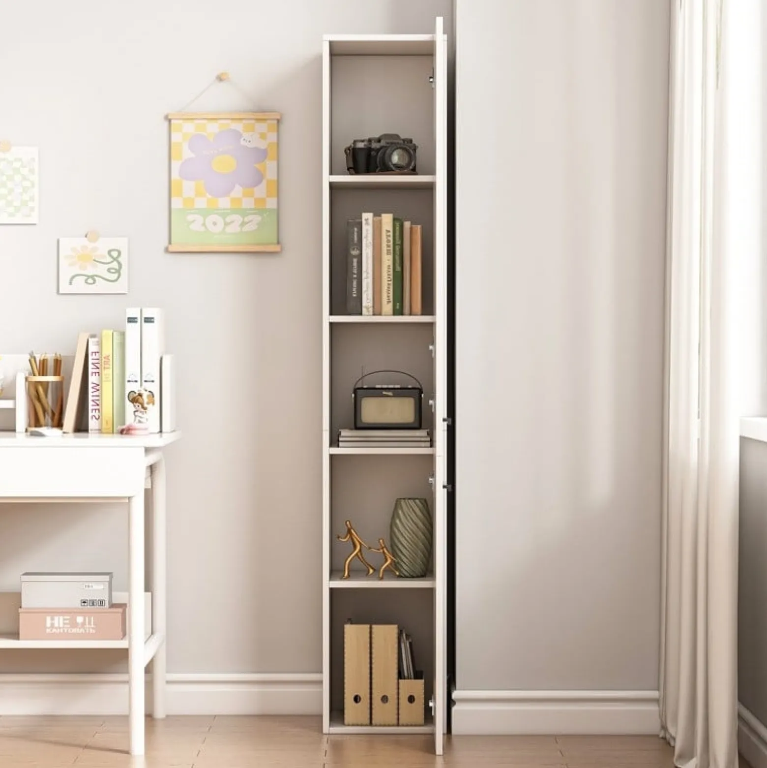 Regał szafka biała nowoczesna stojąca słupek wysoki loft 2-drzwiowy 174 cm
