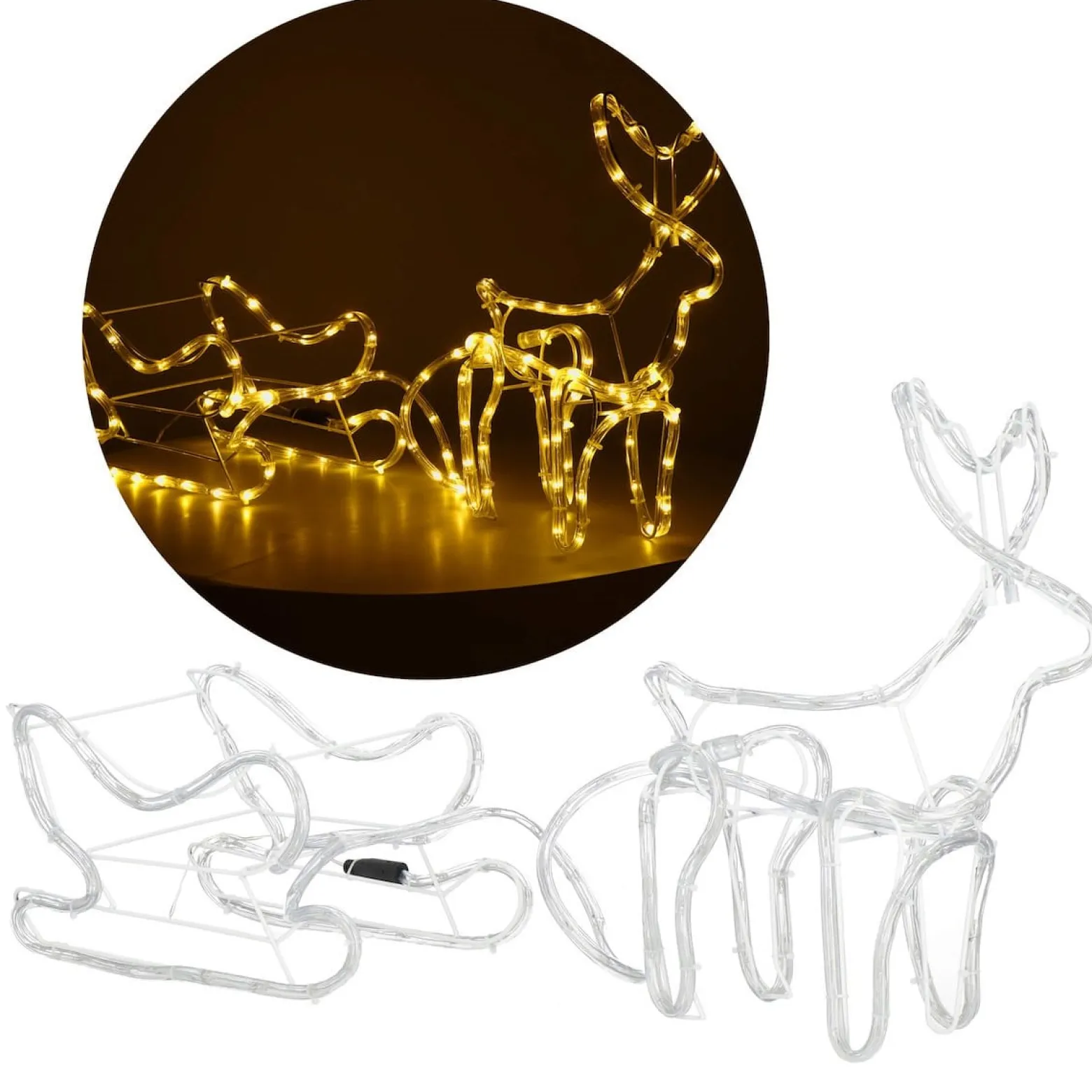 Renifer z saniami Led ozdoba świetlna 100 cm biały ciepły