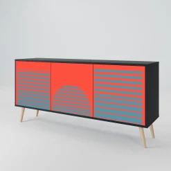 RISING GEOMETRY STARS Komoda 3 drzwi Czarna-Bukowa skośna