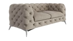 Ropez Chelsea sofa 2 osobowa pikowana beżowa nogi srebrne