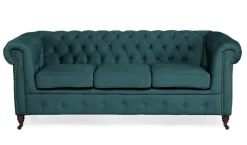 Ropez Chesterfield Oxford sofa 3os. pikowana welur turkusowy