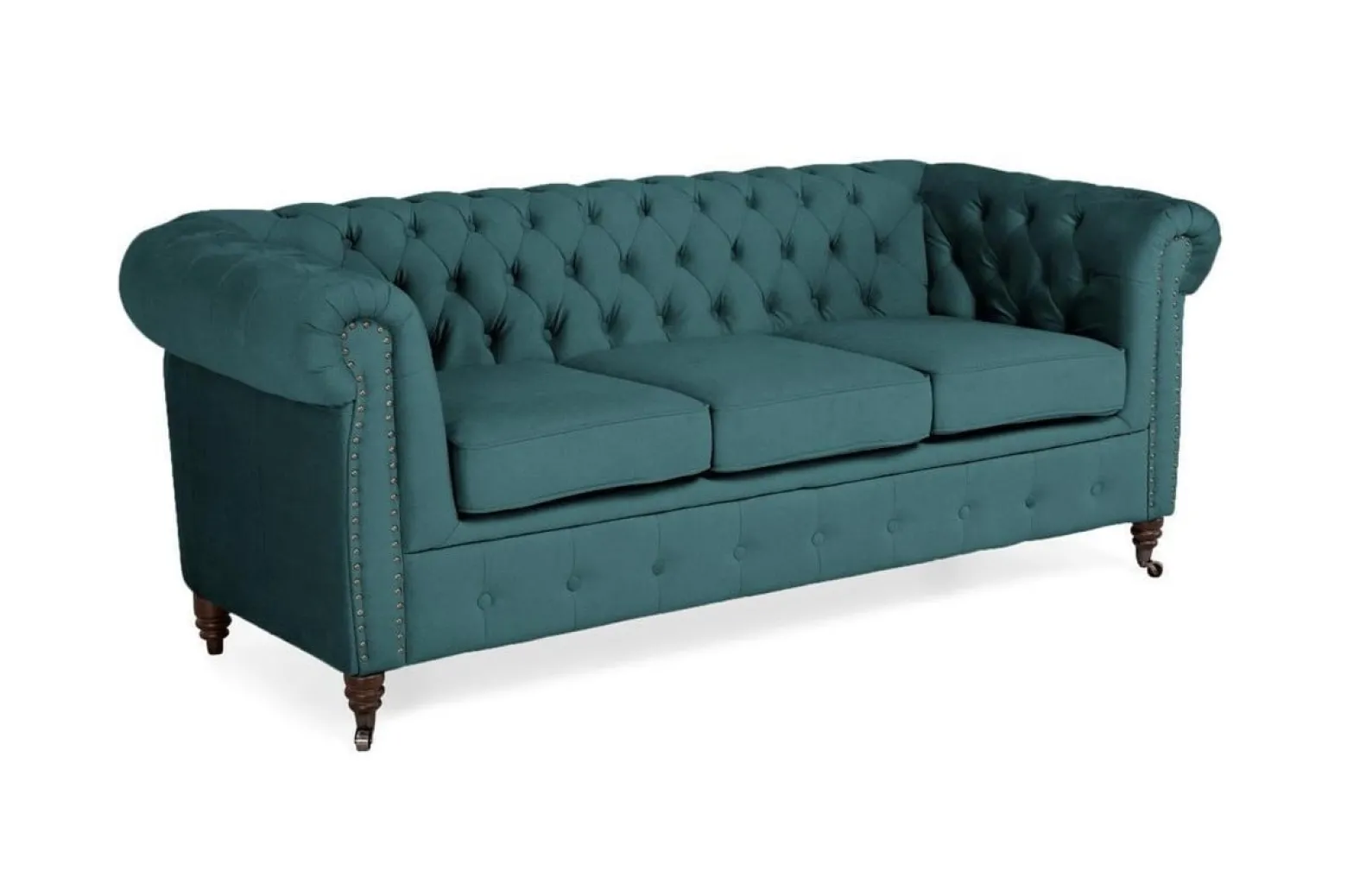 Ropez Chesterfield Oxford sofa 3os. pikowana welur turkusowy
