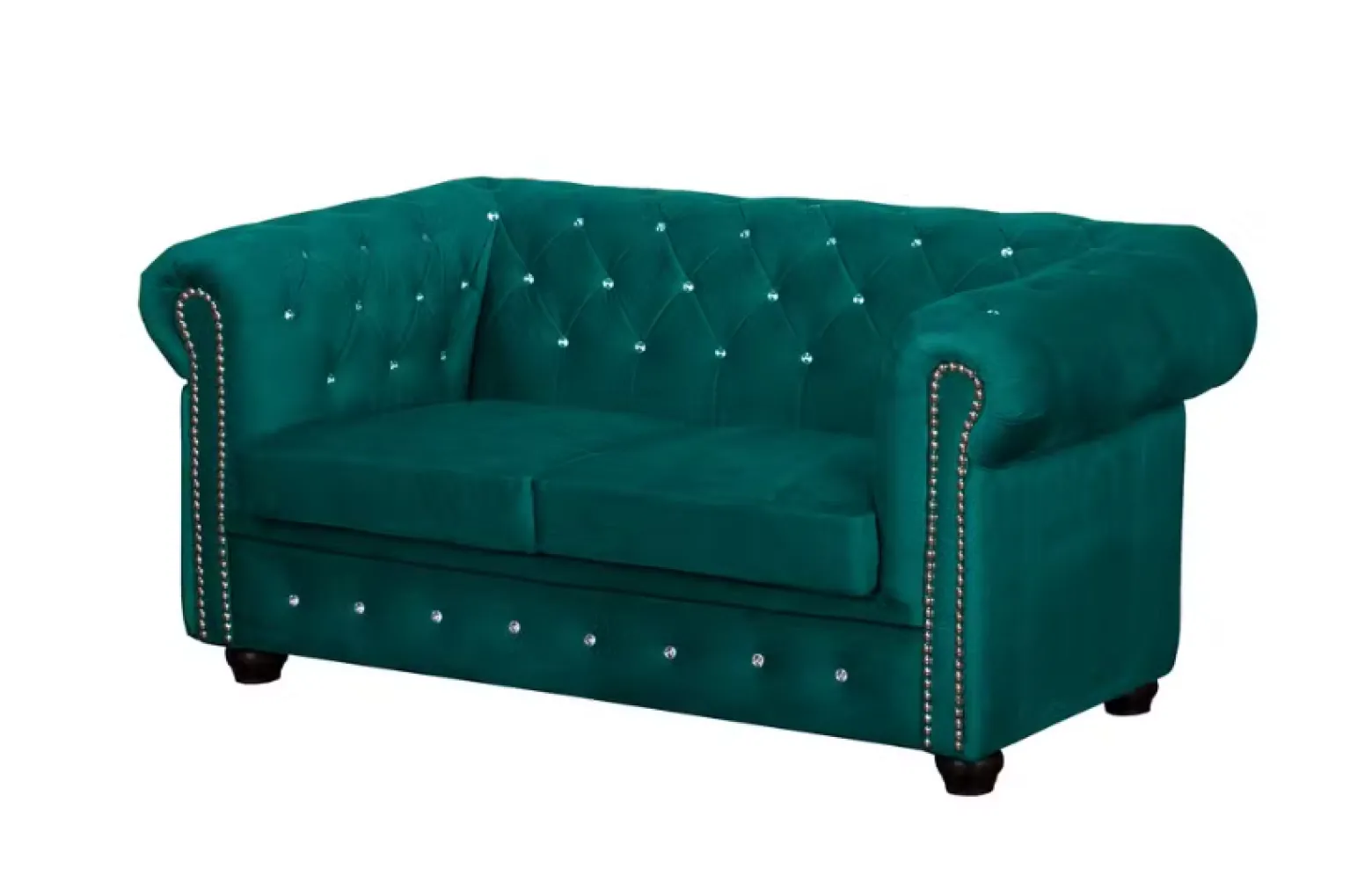 Ropez Chesterfield York Blink 2 kryształki welur turkusowy