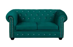 Ropez Chesterfield York Blink 2 kryształki welur turkusowy