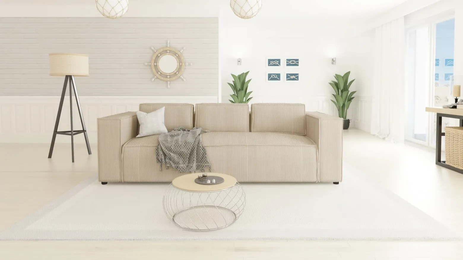 Ropez Cloe sofa 3 osobowa bez funkcji tkanina sztruks beż