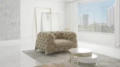 Ropez Miami fotel pikowany welur beżowy wysokie nóżki