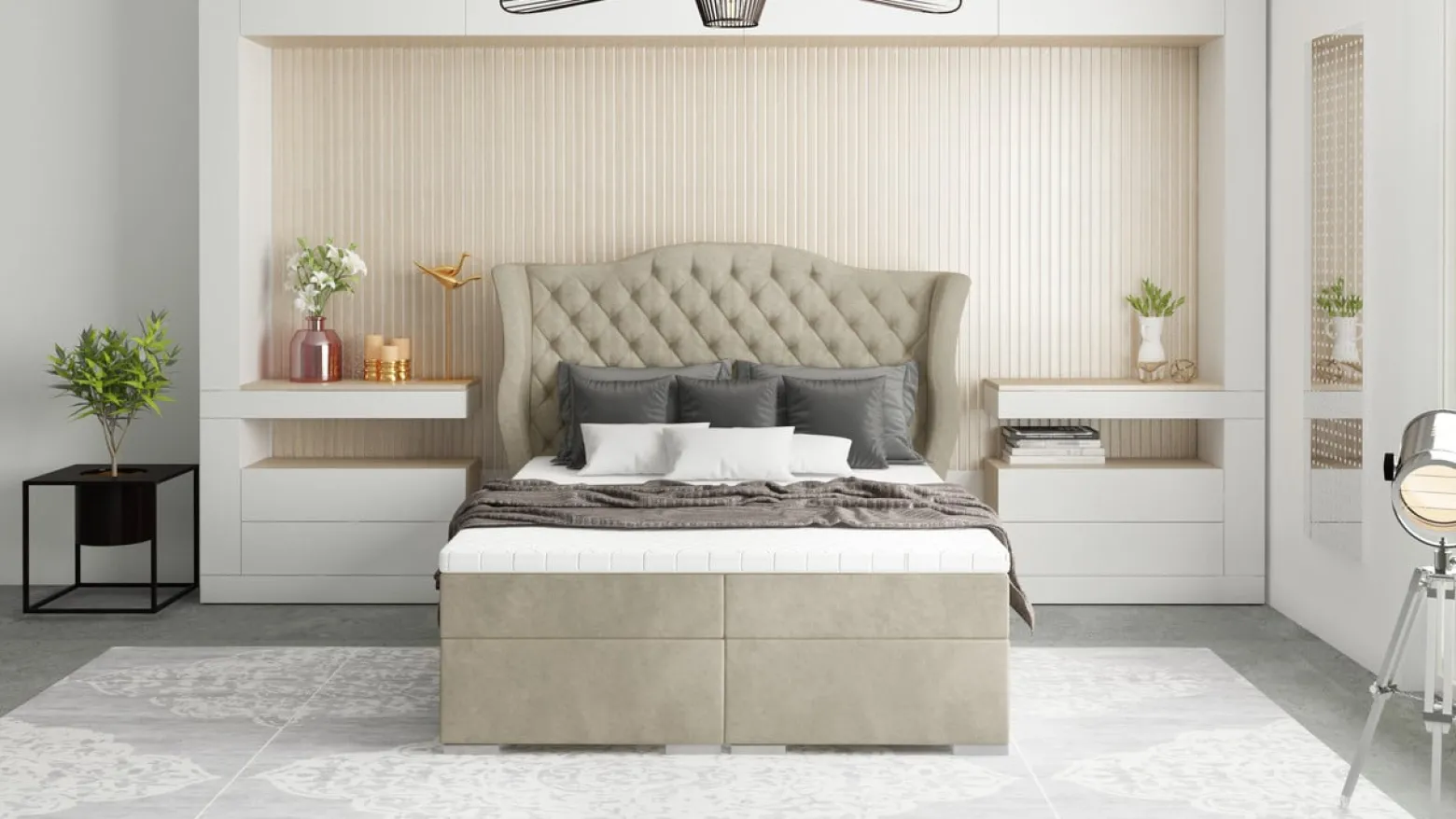 Ropez Montana 140x200 łóżko z topperem i pojemnikami beżowy