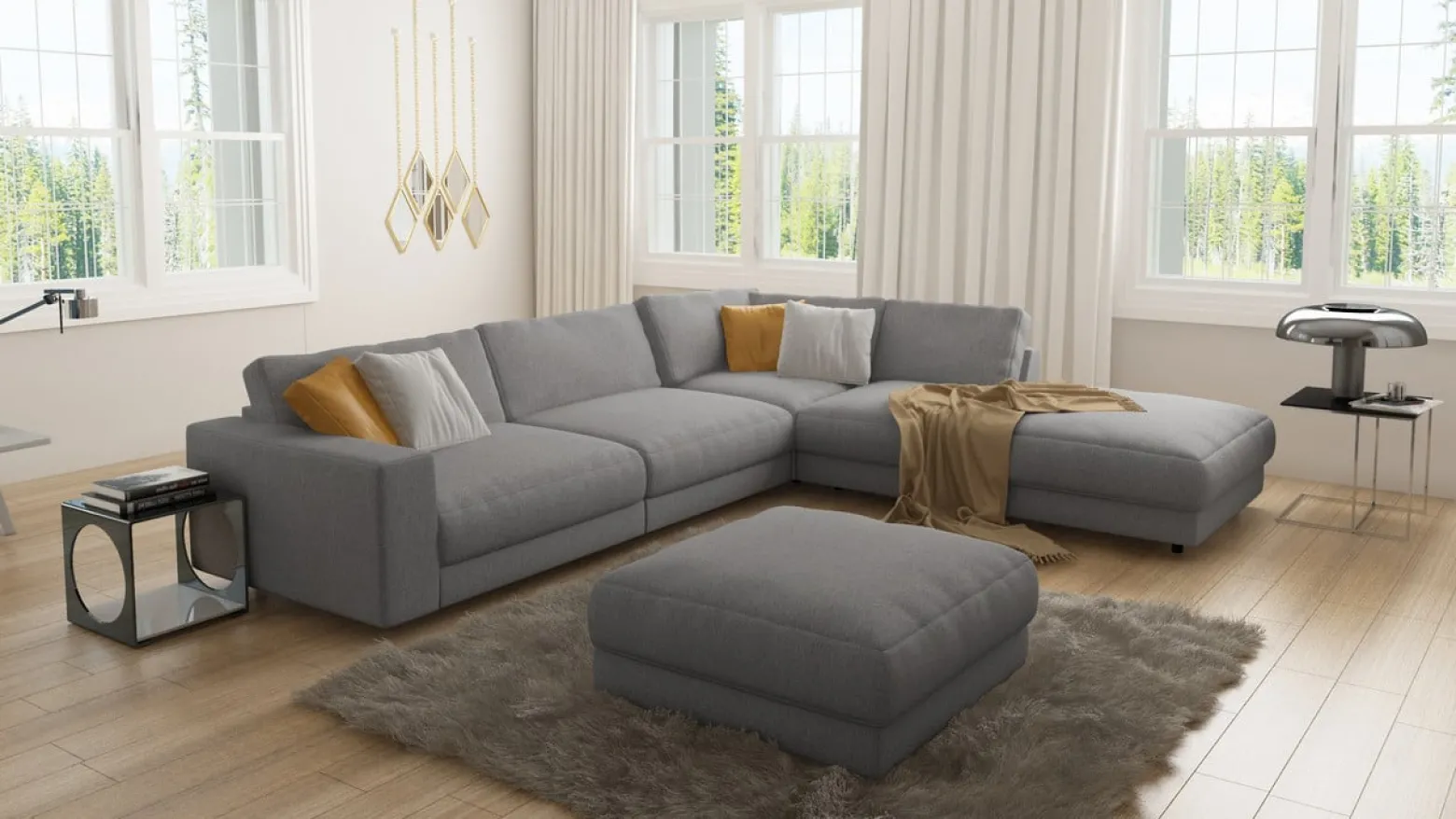 Ropez Mystic narożnik prawy + HO 318x166 cm mikrofibra szary