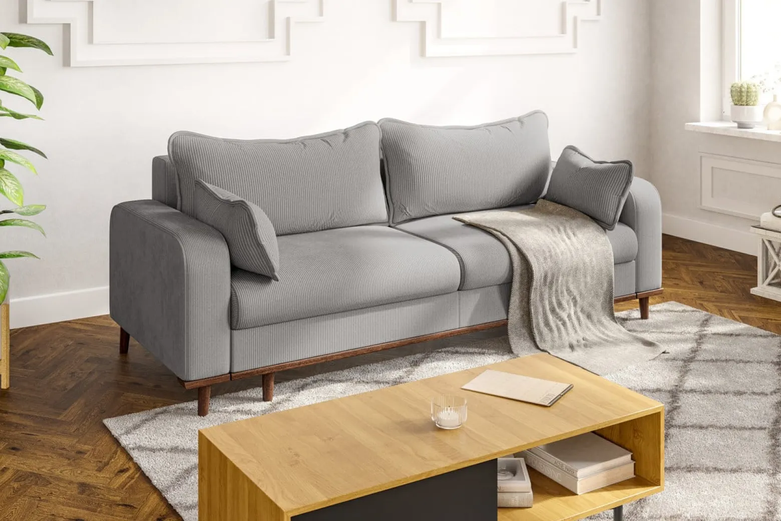 Ropez Beata sofa z funkcją wysokie nóżki sztruks szary