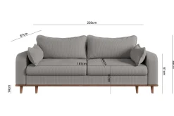 Ropez Beata sofa z funkcją wysokie nóżki sztruks szary