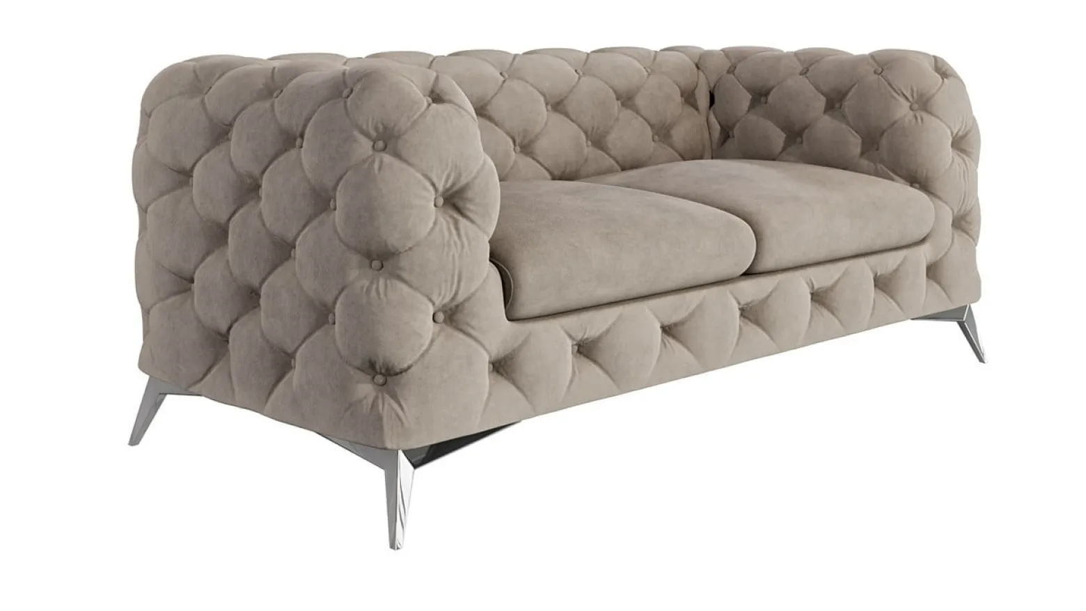 Ropez Chelsea sofa 2 osobowa pikowana beżowa nogi srebrne