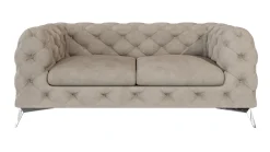 Ropez Chelsea sofa 2 osobowa pikowana beżowa nogi srebrne